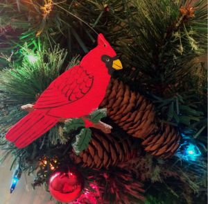 christmas, christmas ornament, ornament, cardinal, bird, holly branch