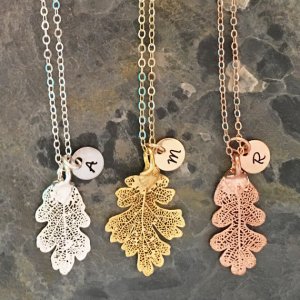 Personalized Real Leaf Necklace, Woodland Jewelry, Personalized Fall Necklace, Fall Leaf Jewelry Rose Gold