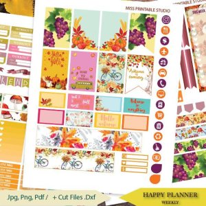 Fall Planner Stickers Printable, Autumn Planner Stickers HAPPY PLANNER STICKERS Weekly Kit,September Happy planner Kit, Instant download