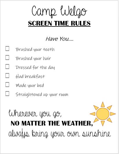 Camp Welgo Screen Time Rules